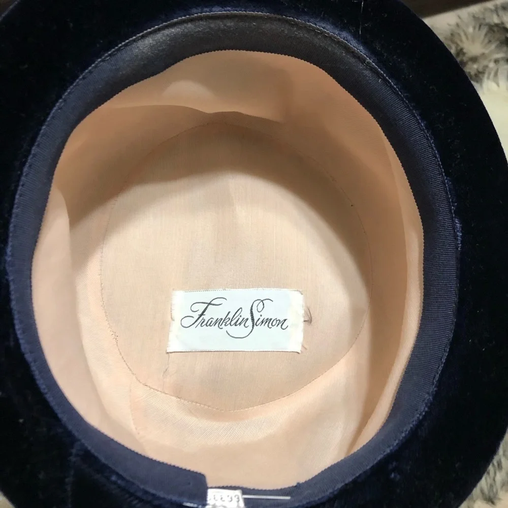 Franklin Simone Vintage Blue Velvet Brim Hat,